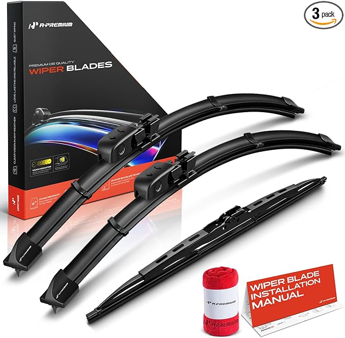 A-Premium 22"+22"+15" Windshield Wiper Blades with Wear Indicator & Towel | Compatible with Audi A6 Quattro 2002-2004, S6 2002-2003, Front Rear Wipers Blade Set for TL Gen1/Hook Arm, Pack of 3