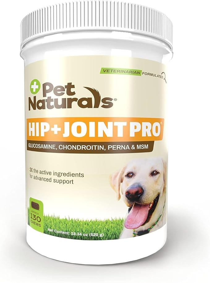 Hip and Joint Pro Supplement with Glucosamine, Green-Lipped Mussel, and Chondroitin for Dogs, Duck Flavor, 130 Chews