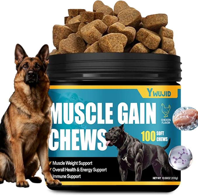 Dog Muscle Gain Power Chews-Canine Weight Gainer Formula,High Protein,Multivitamins,Overall Health & Energy,Immune Support,Muscle Building Supplement for Puppies,Adult & Senior Dogs-Chicken