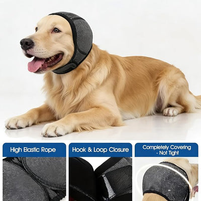 Dog Shower Cap, No Flap Ear Wraps for Dogs, Dog Ear Muffs for Bath – Waterproof Pet Ear Covers for Swimming & Noise Anxiety Relief (Grey, M (Head Circumference 14"-19"))