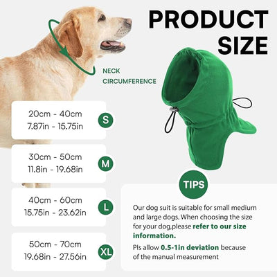 Dog Calming Hoodie Pet Ear Warmer Covers for Noise, No Flap Ear Wrap for Dogs, Quiet Ears Dog Hoodie Anxiety Relief Dogs Hat Calming Hood Head Cover, Green M