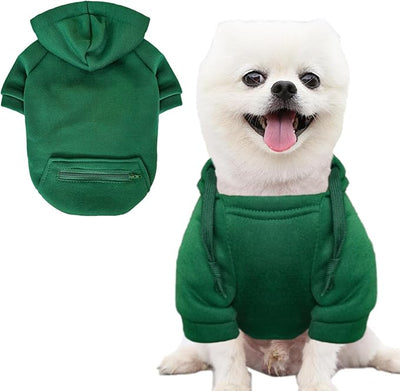 Jecikelon Dog Hoodies for Small Dogs with Zipper Pocket, Soft Fleece Puppy Clothes with Rope Hat, Warm Winter Outfits Cold Weather Coats, Cute Sweatshirt Chihuahua Costume (Green, X-Small)