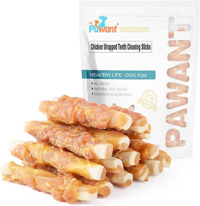 Chicken Wrapped Dental Chew Bones, Long Lasting Dog Treats for Plaque Control and Fresh Breath, Puppy Teething Relief, 8 Ounces