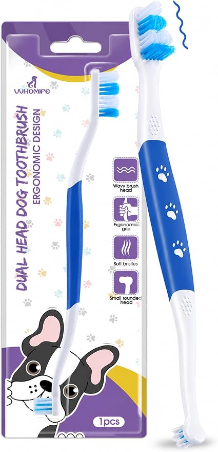 Dog Toothbrush, Dual-Head, for Medium-Large Dogs, Blue | Soft Bristles for Gentle Cleaning, 60° Curved Bristles for Better Coverage,Comfortable for Sensitive Gums