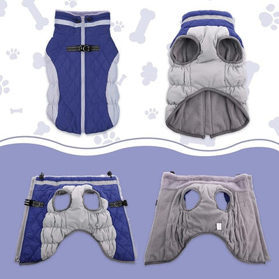 Lelepet Dog Coat Warm Dog Winter Coat Waterproof Dogs Jacket with Harness Built in Reflective Pet Fleece Vest Zip-Up Cold Weather Coats for Large Dogs Turtleneck & Windproof Coats Pitbull Blue 2XL
