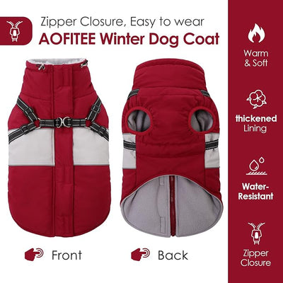 AOFITEE Dog Coat, Dog Christmas Sweater, Warm Dog Jacket with Harness Built in, Waterproof Coats for Small Dogs, Dogs Winter Coat Puffer Jacket with Zipper, Pet Snowsuit for Chihuahua Yorkshire, XS