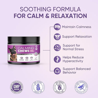 Calming Chews for Dogs 90pc Dog Calming Treat and Bites with Melatonin - Anxiety and Stress Relief Treats for Dogs Puppy Sleep Aid Calm Dog with Noise,Thunder, Barking, Separation,Chewing