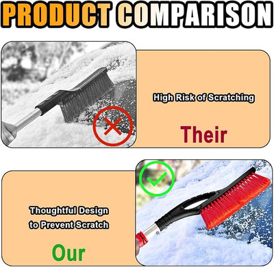 27" Snow Brush and Ice Scrapers for Car Windshield and Window, Detachable Winter Snow Remover Ice Shovel Tool with Ergonomic Foam Grip & No Scratch Bristles, Car Accessories for Truck SUV (Red)