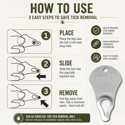 The Original Tick Key - Tick Detaching Device - Portable, Safe and Highly Effective Tick Detaching Tool (Silver)