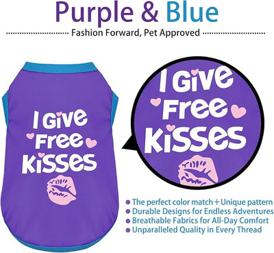 Color-Blocked Dog Tank Top with Playful Heat Transfer Designs – Lightweight Polyester Shirt for Small,MediumDogs, Perfect for Casual Outings.I Give Free Kisses Deep Purple 2XL