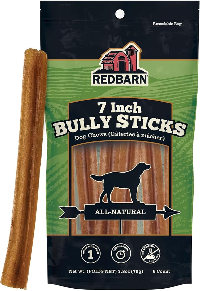 Premium Bully Sticks for Dogs - 7 Inch, 6 Count - Long Lasting, Rawhide-Free, Slow Roasted, Low Odor & Highly Digestible, Single Ingredient Chews & All-Natural Dental Treats for Chewers