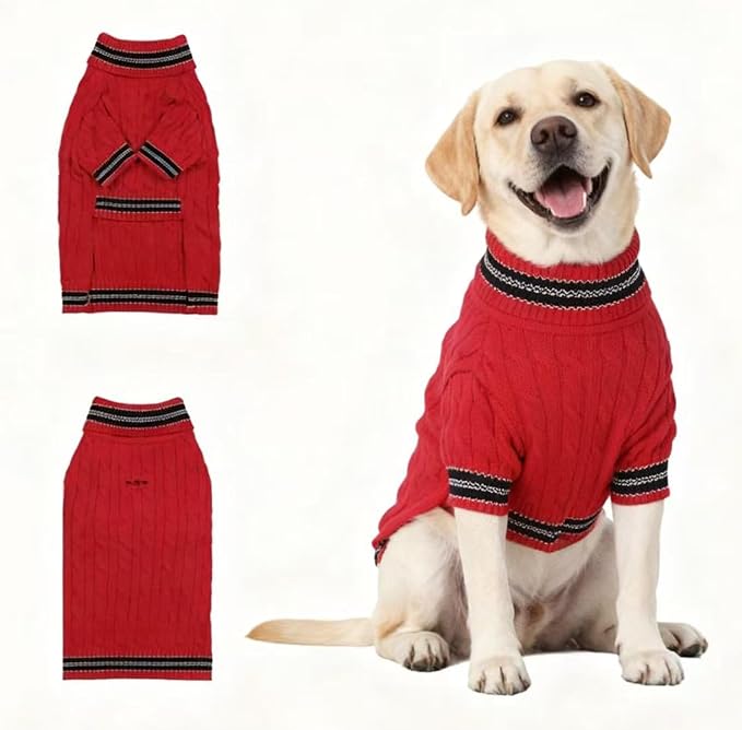 Small/Medium Dog Sweater, Warm Dog Winter Coat w/Sleeves, Comfortable High Neck & Leash Hole, Premium Dog Clothes for Labrador-Best for Holidays, Daily Walks XL Bright Red