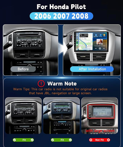 【4G+64G】 for Honda Pilot 2006 2007 2008 Android Car Radio Stereo with Wireless CarPlay Android Auto,9 inch IPS Touchscreen Car Stereo Bluetooth5.0, GPS, 5G WiFi, SWC,59UI,32EQ DSP + HD Backup Camera