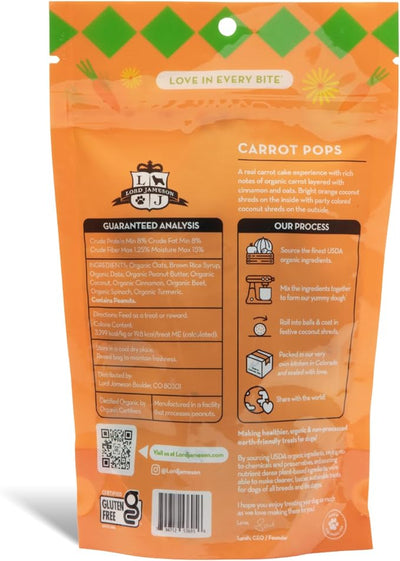 Lord Jameson Carrot Pops 6 oz: Organic Soft & Chewy Dog Treats | Natural Puppy & Senior Treats | Easy Chew Hypoallergenic Dog Snacks | Gourmet Healthy Training Treats for Small & Large Dogs