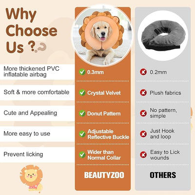 BEAUTYZOO Dog Cone Alternative After Surgery for Large Medium Small Dogs, Soft Inflatable Cone Collar for Dogs Cats, Dog Neck Donut E Collar Dog Recovery Collar to Stop Licking, Lion, XL