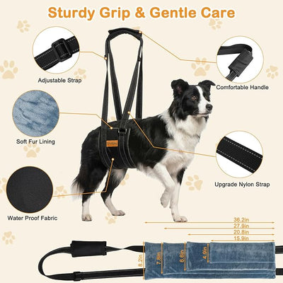 Vivifying Dog Lift Harness for Large Dogs, Soft Flannel Rear Leg Support Sling, Adjustable Dog Lifting Harness for Weak Back Legs, Senior Injured Disabled Dogs, ACL Surgery Mobility Assist, L, Gray