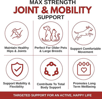 Wholistic Pet Organics Max Strength Hip and Joint Supplement for Dogs & Cats - Cat & Dog Joint Supplement Powder, Chondroitin & MSM to Support Mobility - Glucosamine for Dogs & Cats - 1 lb 113 Scoops