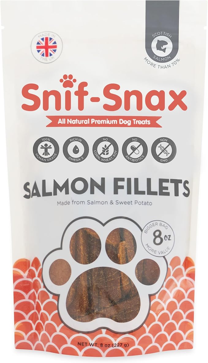 Salmon Fillets Dog Treats (8oz) – All Natural Human Grade Grain Free Training & Reward – Protein Rich Salmon Sticks for Dogs, Healthy Puppy Treats, Soft Jerky-Style Strips