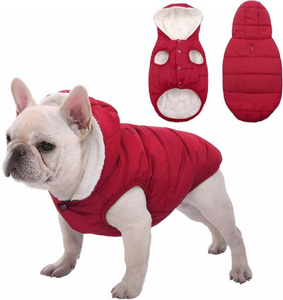 SAWMONG Waterproof Dog Winter Coat, Warm Fleece Lined Dog Jacket with Hood, Windproof Puppy Coat, Pet Apparel Vest Outdoor&Indoor Winter Activities(Red,S)