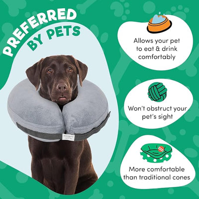 BENCMATE Inflatable Dog Cone Collar Alternative, Soft Dog Cone for Small Medium Large Dogs and Cats, Neck Recovery ECollar Donut Collar After Surgery (Medium+, Grey)