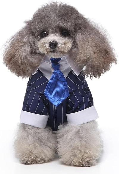 QBLEEV Dog Tuxedo Suit with Bow Tie, Formal Black & White Striped Dog Costume Outfit, Doggy Tux Prince Dress for Wedding Party Birthday Holiday, Elegant Dogs Attire for Maltese Dachshund Corgi Beagle