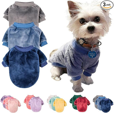 FabriCastle Small Dog Sweaters, 3-Pack Dog & Cat Clothes, Ultra Soft and Warm Pet Jackets for Small Dogs Boy & Girl, Winter Pet Apparel Costumes, Puppy Outfits (Grey,Blue,Dark Blue, Large)