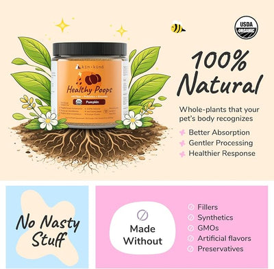 kin+kind Healthy Poops – USDA Organic Pumpkin Powder for Dogs and Cats – Prebiotic Pumpkin Powder, Supports Probiotic Activity – Med. 3-Pack (3 x 4 oz)