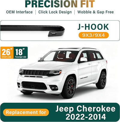 Windshield Wiper Blades Replacement for Jeep Cherokee 2014 2015 2016 2017 2018 2019 2020 2021 2022, Original Equipment Replacement Front Rear Wiper Blade Set - 26" 18" 14" (Set of 3)