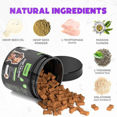 Hemp Calming Chews for Dogs 150 pcs - 2 Pack - Duck Flavored - Anxiety Relief with Melatonin - for Stress, Travel, Check-ups, Barking, or Grooming - Calming Treats