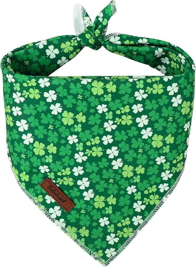 St. Patrick‘s Day Dog Bandana - Bold Green Shamrock Dog Neck Scarf, Soft Pet Bib for Medium Large Dogs, Holiday Photo Dogs Cats Prop for Daily Use Parties & Pet Photography L