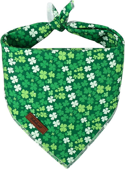 St. Patrick‘s Day Dog Bandana - Bold Green Shamrock Dog Neck Scarf, Soft Pet Bib for Medium Large Dogs, Holiday Photo Dogs Cats Prop for Daily Use Parties & Pet Photography L