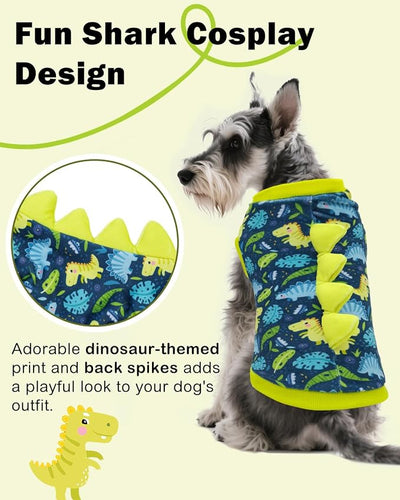 CuteBone Dinosaur Costume Dog Shirt, Stretchy Velvet T-Shirt Clothes for Small Dogs, Soft & Breathable Pet Tee Outfit Cat Apparel for Daily Wear, Cozy Pullover Design Puppy Fashion COSBX06S
