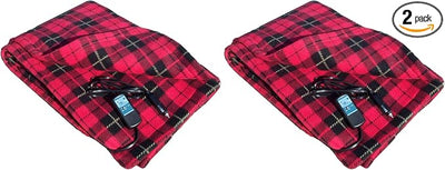 Trillium Worldwide TWI-2001 Heated Fleece Travel Electric Blanket - 12 Volt - Red Plaid (Pack of 2)