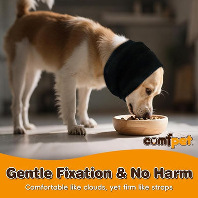 Ear Wraps for Dogs Cats, Dog Snood for Ear Hematoma, Pet Ear Muffs for Anxiety Relief Noise Canceling, Ear Cover The Grooming & Force Drying, Calming Dog Neck and Ear Warmer, Ear Care, Black-M