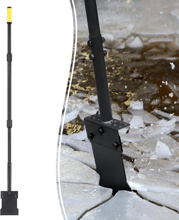 Colwelt Metal Snow Shovel 58’’, Heavy Duty Ice Scraper for Driveway, Snow Ice Chopper Shoveling Tool with Thickened Blade, Ice Shovel for Sidewalk Ice Removal, Flat Shovel Floor Cleaning Scraper