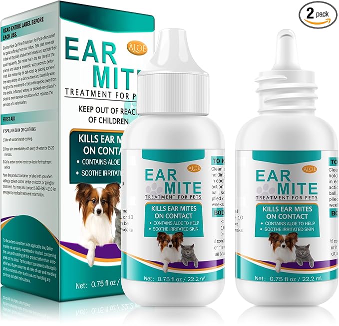 Ear Mites Treatment for Dogs and Cats,Dog Ear Infection Treatment Drops 1.5 Fl Oz | Relief for Dogs and Cats Suffering from Ear Mites, Pets Ear Cleaning Drops with Soothing Aloe for Dog & Cats