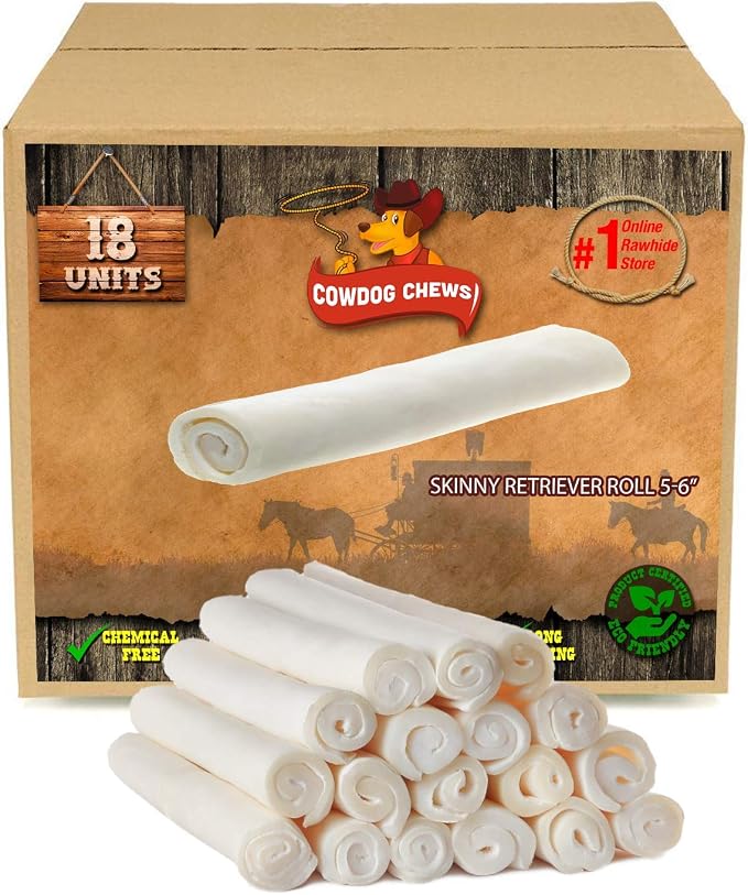 5-6 Inches Rawhide Retriever Roll - Chewing Dog Treat, 100% Natural - Natural Grass Fed Livestock Sourced (18 Pack)