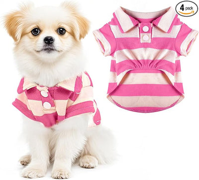 Dog Shirt Polo Shirt Striped Collar Puppy Clothes Summer Button Up Pet Clothes for Small Medium Dogs Cats for Boy Girl Pets (Pink, Medium)