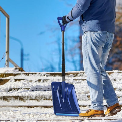 Erice Snow Shovel, 2024 Upgrade Large-Capacity Lightweight Aluminum Portable Snow Shovel, Blue