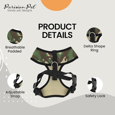 Parisian Pet Camo Dog Harness - Breathable Mesh No Pull Puppy Harness with Leash Ring - Adjustable Harnesses for Dogs - Soft Padded Step-in Pet Vest - Lightweight Dog Vests for Large Sized Dogs