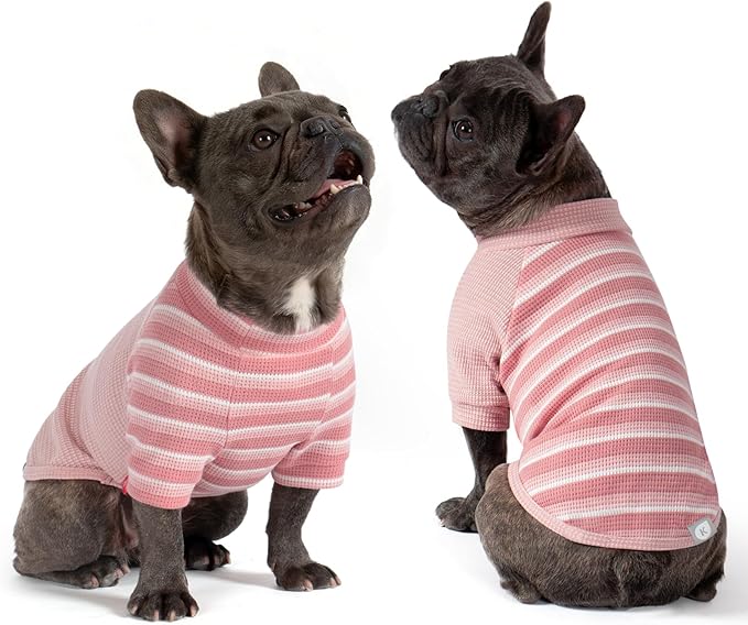 2Pack Waffle Dog Shirt with Sleeves, Lightweight Dog T Shirts for Small Medium Dogs Girl, Breathable Pet Tee Shirts Soft Dogs Clothes for Daily Wear, Pink+Striped, XL