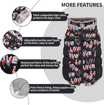 CuteBone Waterproof Thick Dog Winter Coat Doggie Jacket Warm Pet Clothes Comfortable Puffer Dog Vest for Small Medium Large Dogs with Harness Hole YRFN22L