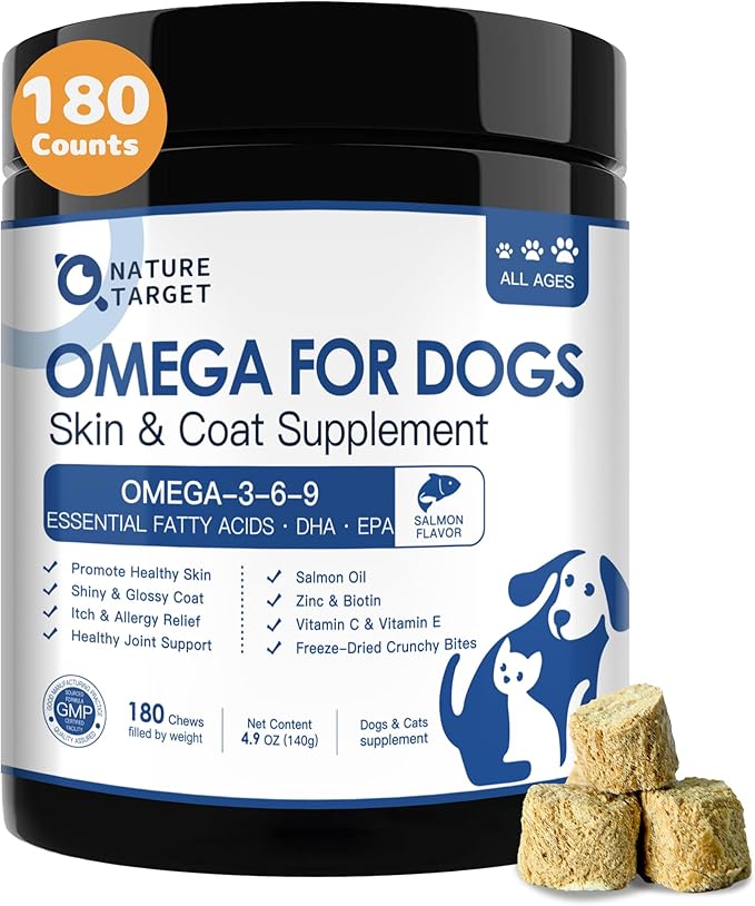 Omega 3 Fish Oil for Dogs, Salmon Oil for Dogs Skin and Coat with EPA & DHA Fatty Acids, Dog Itchy Skin Relief & Hot Spot Treatment, Anti Shedding, Support Hip & Joint Health - 180 ct