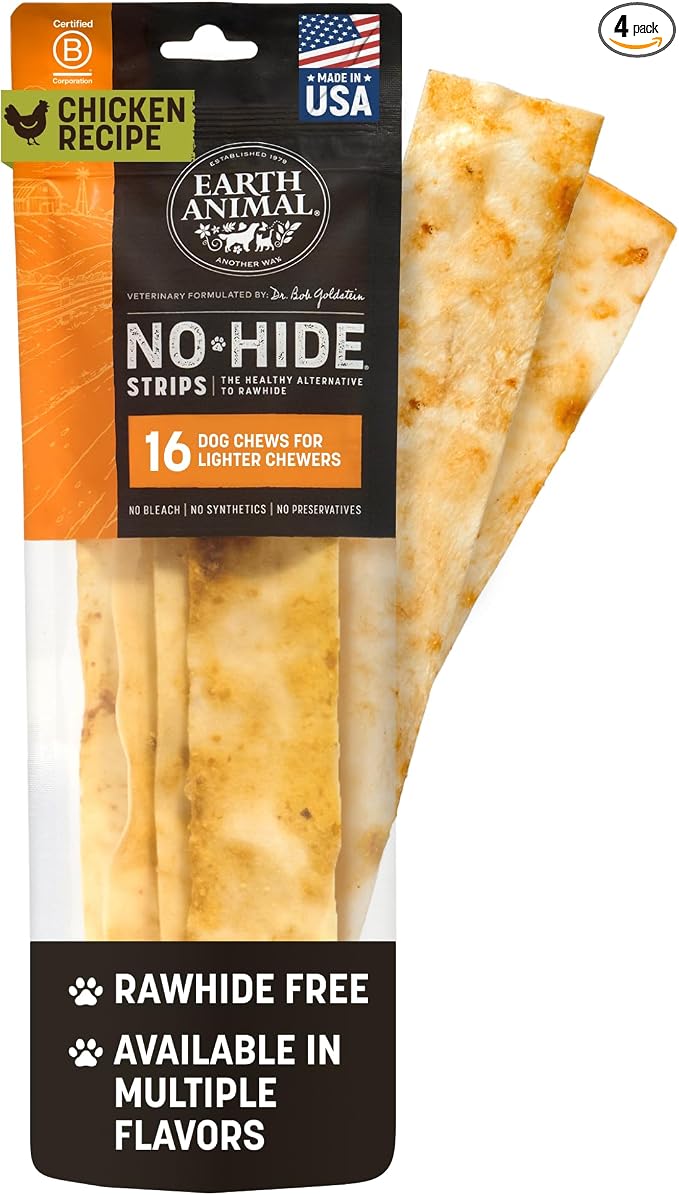 No Hide Strips - Natural Rawhide Free Dog Chew Strips, Chicken - 16 Count