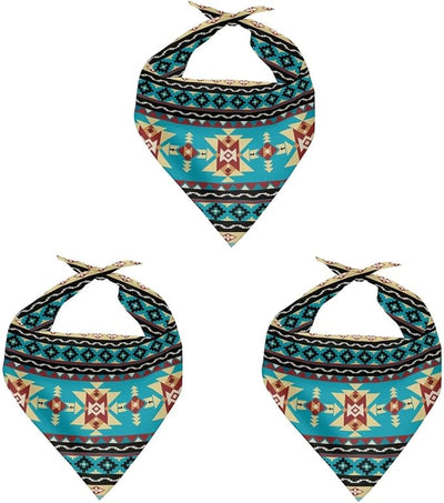KEIAHUAN Blue Aztec Style Dog Bandanas Double-Sides Printed Dog Scarf Bibs Adjustable Breathable Pet Handkerchief Accessories for Small to Large Dogs