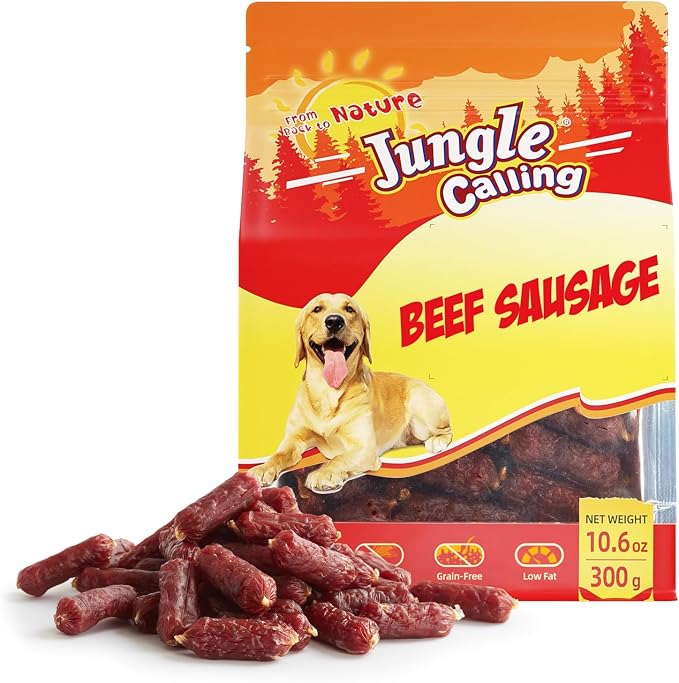 Soft Beef Sausage Dog Treats, Grain-Free High Protein Tender Beef Jerky, Easy to Chew Training Treats for Small & Medium Dogs, 10.6 oz