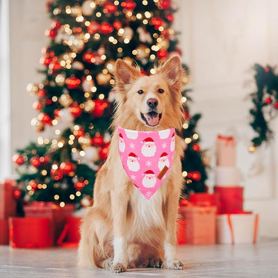 PTDECOR Christmas Dog Bandana, Reversible Holiday Xmas Pet Scarf, Multi Size, Pink Female Christmas Bandanas for Extra Large Dogs Pets (Pink, X-Large)