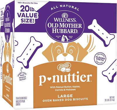 Wellness Old Mother Hubbard Classic P-Nuttier Dog Biscuits, Natural Training Treats, Peanut Butter Flavor, Large Size, 20 lb Box