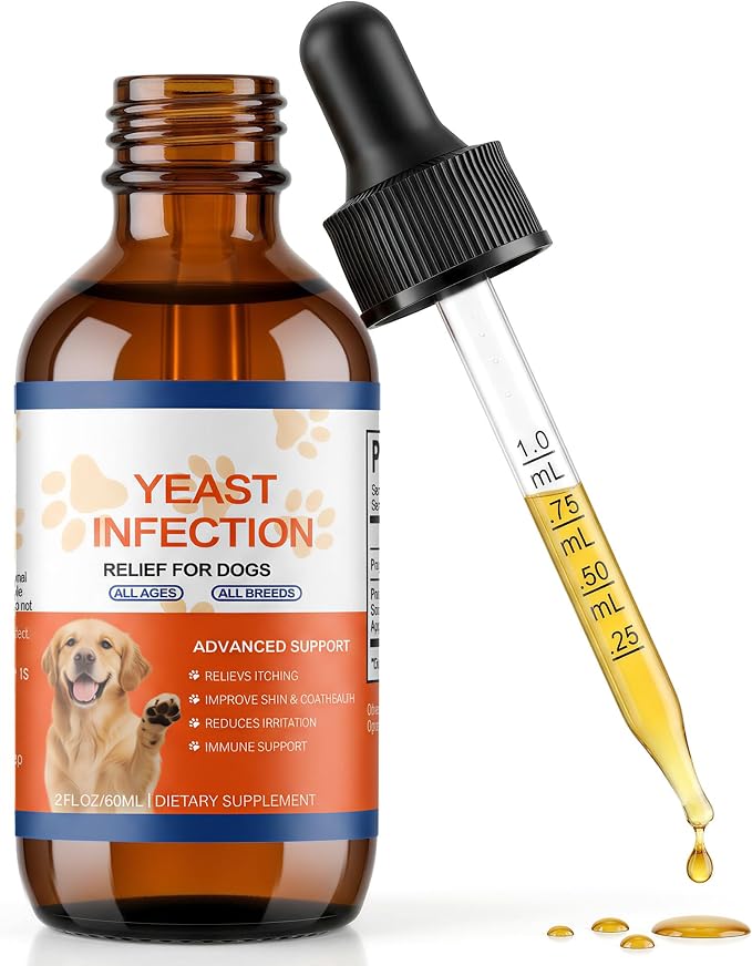 Natural Yeast Infection Treatment for Dogs - Bacon Flavor Yeast Relief Drops for Itchy Ears, Skin, Paws & Allergies - Supports Gut & Immune Health, Reduces Irritation - 60ml