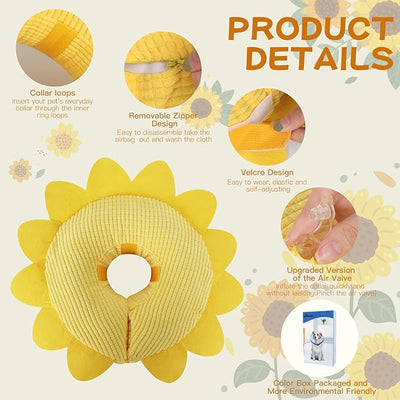 IEUUMLER Inflatable Recovery Dog Collar, Protective Donut Cone, Adjustable Soft Collar for Dog and Cat After Surgery Prevent from Biting & Scratching EU002 - Sunflower XL